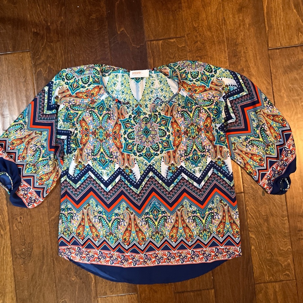 Renee C. Vibrant Color Sheer Blouse